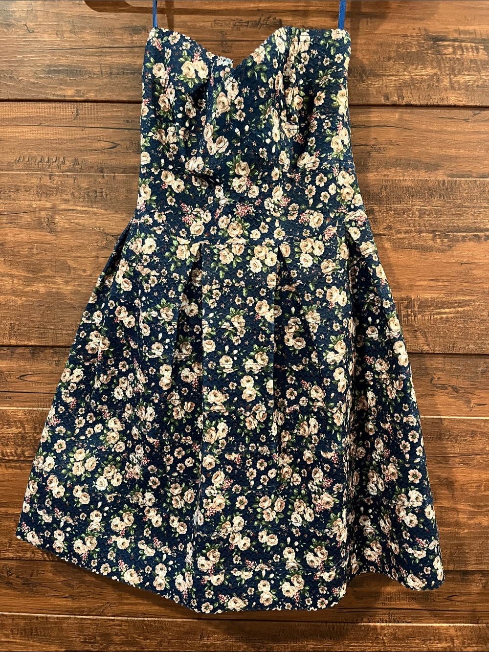 Sans Souci Navy Floral Strapless Fit-and-Flare Dress